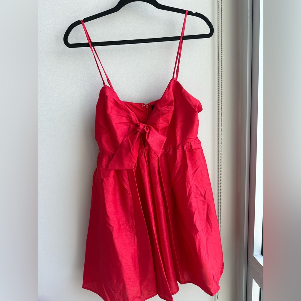 Aakaa Red Bow Front Mini Dress, NWT